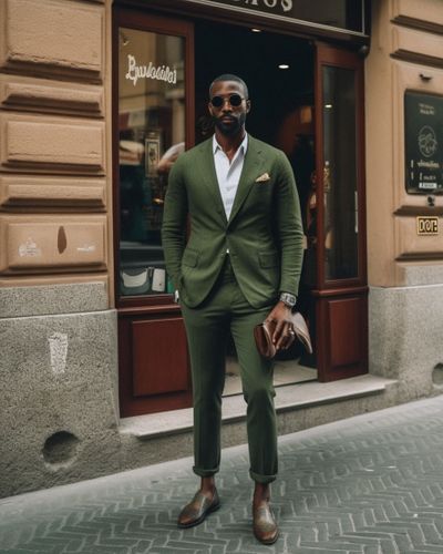 Olive Green Suit with White Shirt